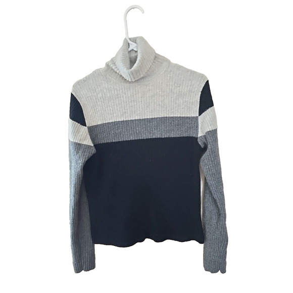 Valerie Stevens Gray Colorblock Turtleneck Ribbed Pullover Sweater Womans Sz XL - Picture 1 of 4